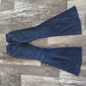 SHYANNE flare wide leg jeans with embroidery detail darkwash sz 25x34L EUC